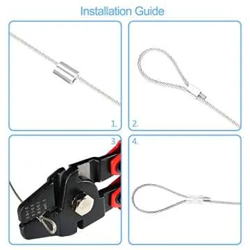 Wire Rope Crimping Tool Kit, with 1/16-304 Stainless Steel Cable 165 ft (7x7 Strand Core), 100 Cable Ferrule Aluminum Loop Sleeve Stops (165ft Rope 100 Loop, Red, 1)