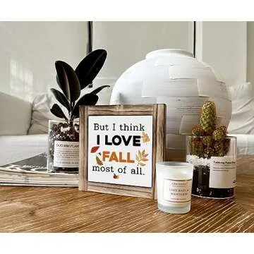 Fall Wood Sign, Fall Decor, Box Wood Plaques Desk Décor, Fall Season Theme Decor, Fall Lover Decoration for Home, Rustic Farmhouse Wooden Table Sign, Fall Table Decor Gift, I Think Fall Most of All