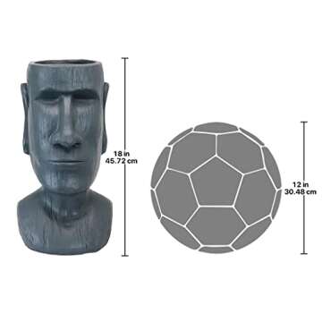 Design Toscano AL1917 Easter Island Massive Megalith Moai Head Planter Pot Statue, Faux Gray Stone Finish