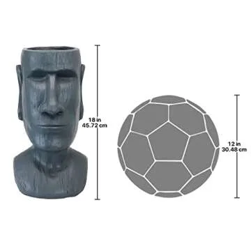Design Toscano AL1917 Easter Island Massive Megalith Moai Head Planter Pot Statue, Faux Gray Stone Finish