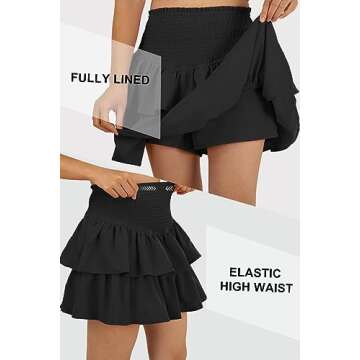 Vigorics Women's High Waist Ruffle Mini Skirt Cute Tiered Short Skirt with Shorts Underneath