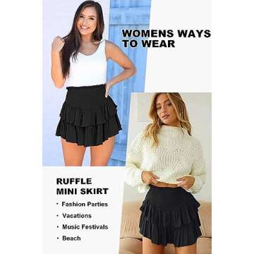 Vigorics Women's High Waist Ruffle Mini Skirt Cute Tiered Short Skirt with Shorts Underneath