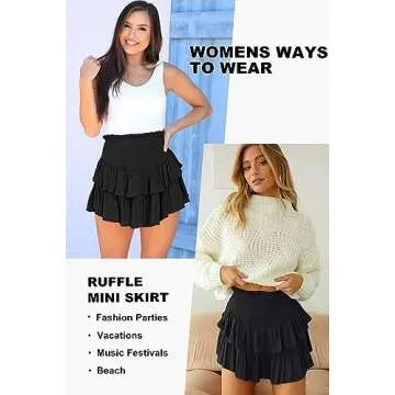 Vigorics Women's High Waist Ruffle Mini Skirt Cute Tiered Short Skirt with Shorts Underneath