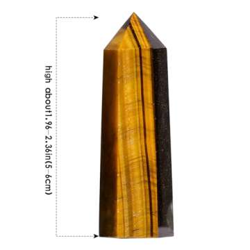 Runyangshi Tiger's eye Natural Healing Crystal Wands Height 2"-2.4", 6 Faceted Prism Wand Reiki Chakra Stone, Natural Quartz