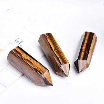 Runyangshi Tiger's eye Natural Healing Crystal Wands Height 2"-2.4", 6 Faceted Prism Wand Reiki Chakra Stone, Natural Quartz