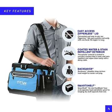 Arctic Zone Titan Deep Freeze Cooler - 30 Can Zipperless Hardbody Cooler with Deep Freeze Insulation, HardBody Liner, and SmartShelf - Process Blue