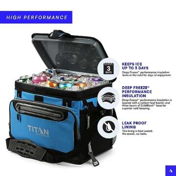 Arctic Zone Titan Deep Freeze Cooler - 30 Can Zipperless Hardbody Cooler with Deep Freeze Insulation, HardBody Liner, and SmartShelf - Process Blue