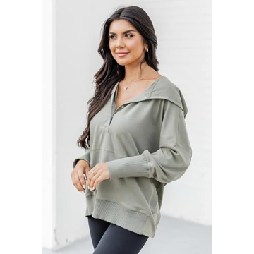 AlvaQ Women's Oversize Half Button Sweatshirt in Green