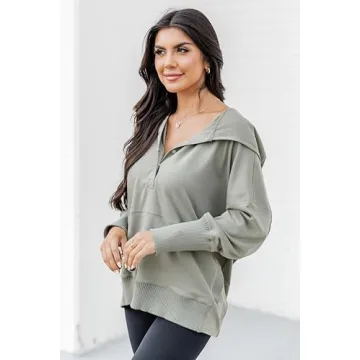 AlvaQ Women's Oversize Half Button Sweatshirt in Green