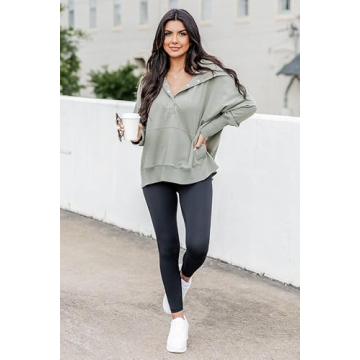 AlvaQ Women's Oversize Half Button Sweatshirt in Green