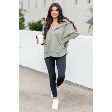 AlvaQ Women's Oversize Half Button Sweatshirt in Green