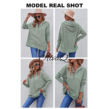 AlvaQ Women's Oversize Half Button Sweatshirt in Green