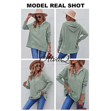 AlvaQ Women's Oversize Half Button Sweatshirt in Green