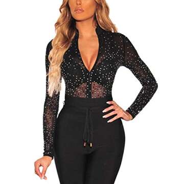 SEBOWEL Women Long Sleeve Mesh Bodysuit for All Occasions