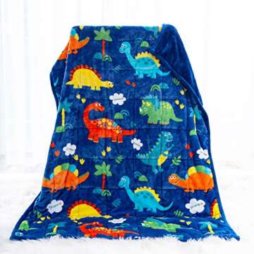 Sivio Sherpa Fleece Weighted Blanket, Ultra Soft and Cozy Heavy Blanket, 5lbs Blue Dinosaur, 36x48 Inch
