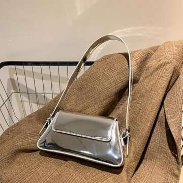 Motleader Silver Metallic Evening Bag for Women Y2K Silver Leather Shoulder Bags Sparkle Purse for Prom Wedding Party, Silver