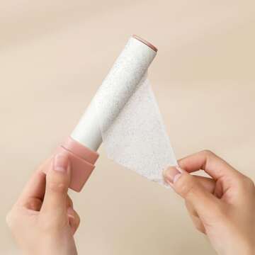 Mini Lint Roller Travel Size Small Sticky Roller for Clothes Pet Hair Remover Portable Pocket Lint Roller 40 Sheets Refillable (Pastel Pink)