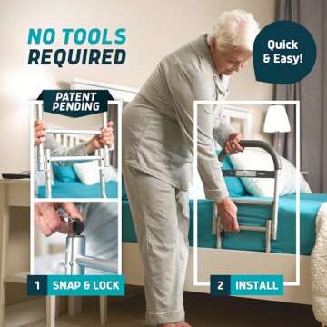Lunderg Bed Rails for Elderly Adults Safety - with Motion Light & Non-Slip Handle Bar - Bed Railings for Seniors & Surgery Patients - The Bedside Support Assist Cane Makes Getting in & Out Much Easier