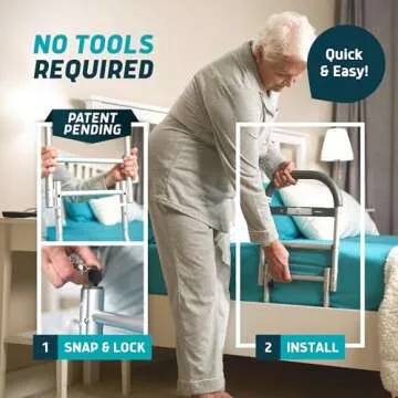 Lunderg Bed Rails for Elderly Adults Safety - with Motion Light & Non-Slip Handle Bar - Bed Railings for Seniors & Surgery Patients - The Bedside Support Assist Cane Makes Getting in & Out Much Easier