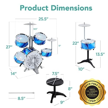 LED Light Kids Beginner Drum Set for Young Musicians