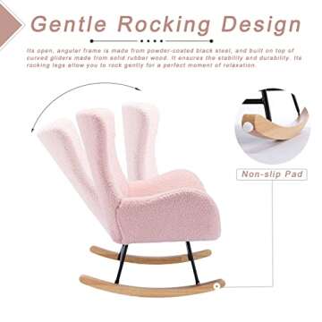 KINFFICT Nursery Rocking Chair, Teddy Velvet Upholstered Glider Rocker Rocking Accent Chair with High Backrest, Mid Century Modern Armchair Comfy Side Chair for Living Room Bedroom Offices