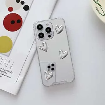 Shinymore for iPhone 15 Pro Max Mirror Case,Flexible Cute Heart Soft Silicone Clear Makeup Mirror Women Girls Shockproof Protect Cover Case for iPhone 15 Pro Max