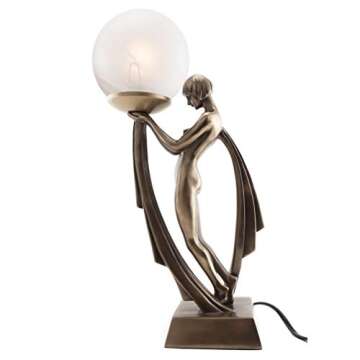Top Collection Modern Art Deco Lady Lamp Statue - Decorative Table Lamp Sculpture in Premium Cold Cast Bronze- 16-Inch Collectible Beautiful Light Lighting Decor Goddess Figurine