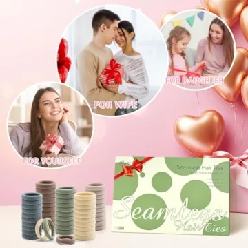 100 Pcs Thick Seamless Hair Ties, Ponytail Holders Hair Accessories No Damage for Thick Hair, Valentine's Day Gifts (Light Theme Colors)