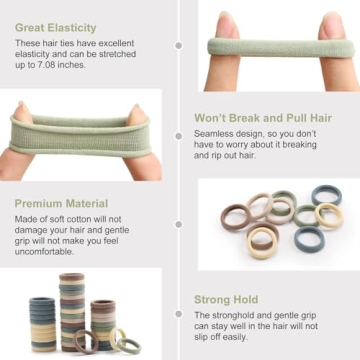 100 Pcs Thick Seamless Hair Ties, Ponytail Holders Hair Accessories No Damage for Thick Hair, Valentine's Day Gifts (Light Theme Colors)
