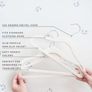Stylish Velvet Baby Hangers - Non-Slip Design, 30 Pack, Beige