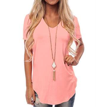 NIASHOT Womens Short Sleeve V-Neck Loose Casual T-Shirts Summer Tops
