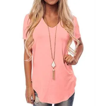 NIASHOT Womens Short Sleeve V-Neck Loose Casual T-Shirts Summer Tops