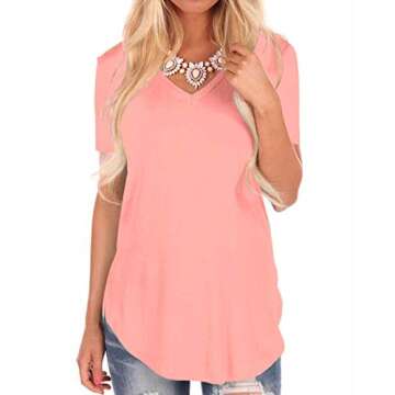 NIASHOT Womens Short Sleeve V-Neck Loose Casual T-Shirts Summer Tops