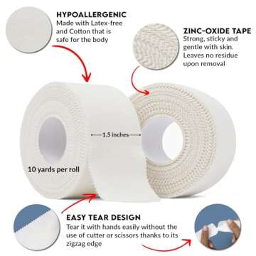 WOD Nation White Athletic Sports Tape - 1.5 inch x 10 Yards Per Roll (50 Pack) - Strong, Easy-Tear, ...