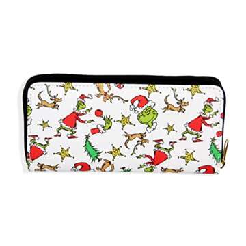 Bioworld How The Grinch Stole Christmas Grinch And Max faux Saffianno Leather Zip Closure Wallet