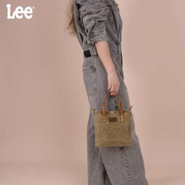 Montana West x Lee Waxed Canvas Tote Bag for Women Leather Top Handle Shoulder Handbag with Adjustable Detachable Wide Strap-Medium LEE51-002KH