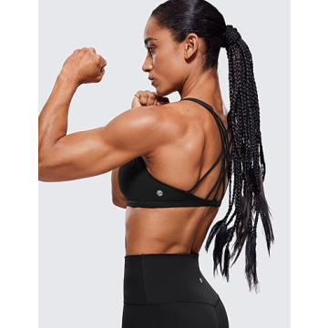 CRZ YOGA Women's Strappy Sports Bra - Criss Cross Back Padded Medium Support Wireless Bra Sexy Workout Yoga Bra Black Medium
