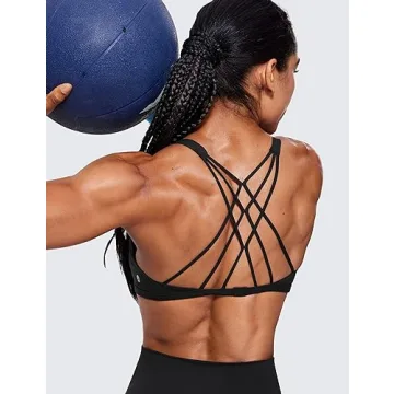 CRZ YOGA Women's Strappy Sports Bra - Criss Cross Back Padded Medium Support Wireless Bra Sexy Workout Yoga Bra Black Medium