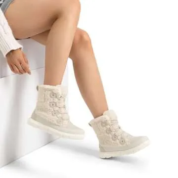 DREAM PAIRS Womens Winter Boots Cozy Faux Fur Anti-Slip Snow Boots Lace Up Comfort Stylish Ankle Booties for Cold Weather City Walk,Size 7.5,Beige-Furry,SDSB2404W