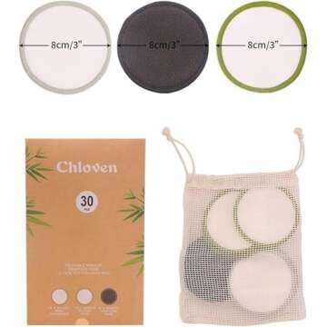 Chloven 30 Pack Reusable Makeup Remover Pads - Bamboo Cotton Rounds for Toner, Washable, Eco-Friendl...