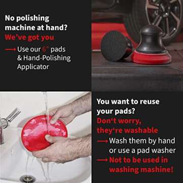 MENZERNA 6 Inch Polishing Pad HEAVY CUT for Scratch Repair I Body Repair and Detailing Pads with Safety Edge & Velcro Attachment I Washable & Long Lasting I Thin Pad with Hole for Anti Heat Build-Up