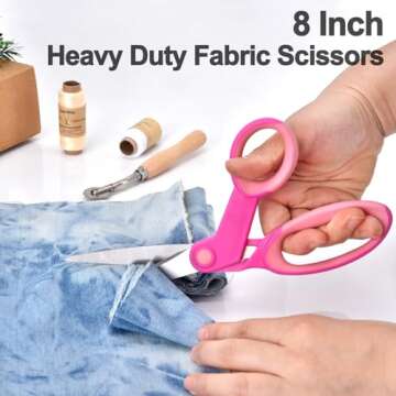 Zicolu Premium Sewing Scissors Bundle, 8" Heavy Duty Fabric Scissors, 5" Detail Embroidery Scissors,...