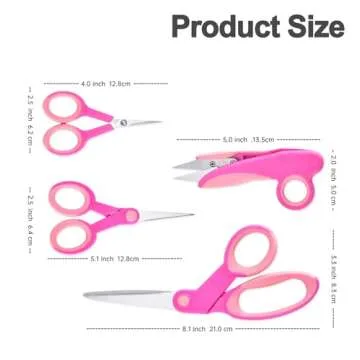 Zicolu Premium Sewing Scissors Bundle, 8" Heavy Duty Fabric Scissors, 5" Detail Embroidery Scissors, 4" Small Selvedge Scissors, 5" Thread Snips, Tailoring, Dressmaking, Quilting, Arts&Craft Supplies