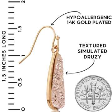 Gold Earrings for Women - Humble Chic Earrings - Simulated Druzy Drop Dangles - 14K Gold Plated Sparkly Long Teardrop Dangly Earrings for Women, Gold - Gold Stone