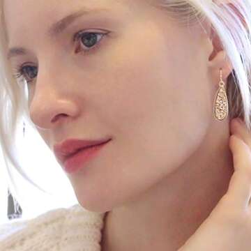 Gold Earrings for Women - Humble Chic Earrings - Simulated Druzy Drop Dangles - 14K Gold Plated Sparkly Long Teardrop Dangly Earrings for Women, Gold - Gold Stone