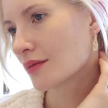 Gold Earrings for Women - Humble Chic Earrings - Simulated Druzy Drop Dangles - 14K Gold Plated Sparkly Long Teardrop Dangly Earrings for Women, Gold - Gold Stone