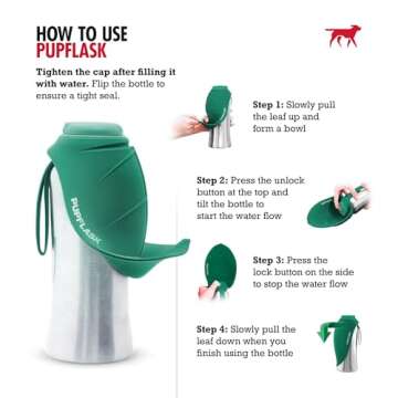 PupFlask Large Dog Water Bottle | 27 or 40 OZ Stainless Steel | Convenient Water Dispenser | Puppy Travel Water Bowl | Portable Pet Leak Proof Bottle Perfect Size For All Dog Breeds