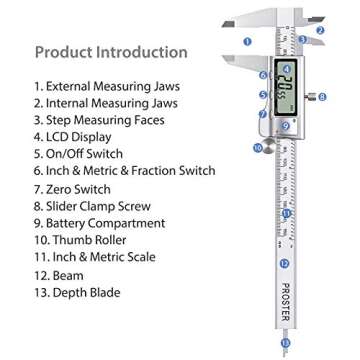 Proster Digital Vernier Caliper 6inch 150mm - Electronic Caliper Fraction/Inch/Metric Dial Caliper f...