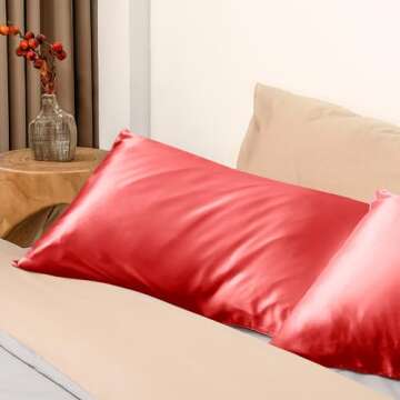 EXQ Home Silky Satin Pillowcase for Hair and Skin,Soft Cooling Pillow Cases Queen Size Set of 2 Satin Pillow Case with Envelope Closure Red