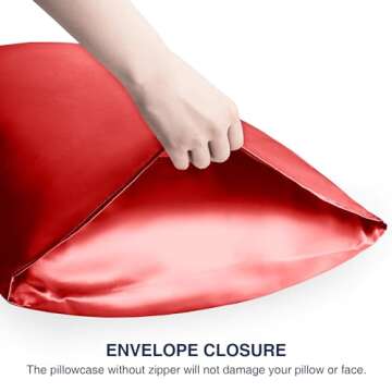 EXQ Home Silky Satin Pillowcase for Hair and Skin,Soft Cooling Pillow Cases Queen Size Set of 2 Satin Pillow Case with Envelope Closure Red